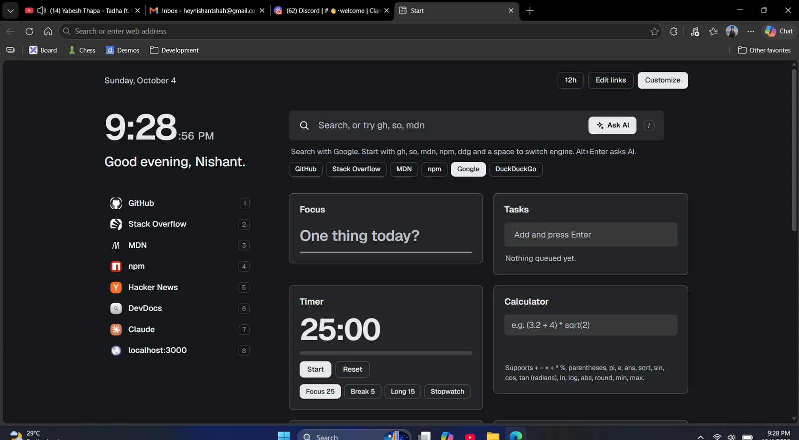 Start — New Tab Extension project screenshot